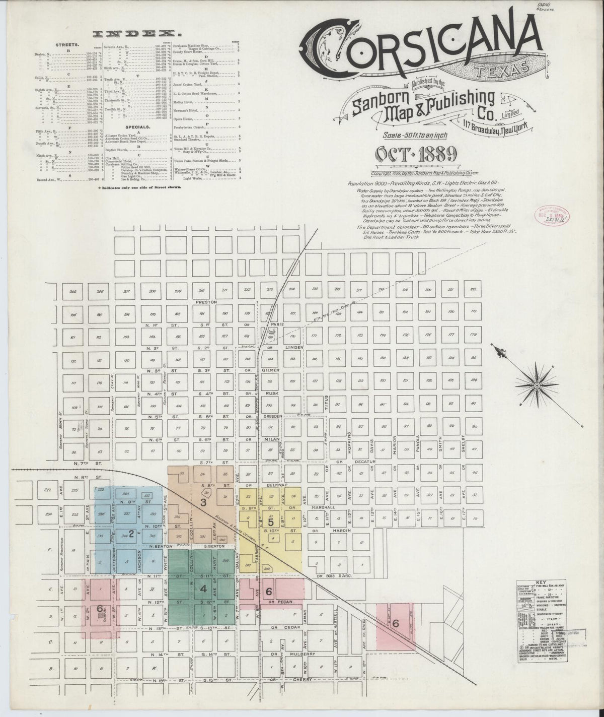 Sanborn Fire Insurance Map from Corsicana, Navarro County, Texas (1889), Sheet #0001 - Complete Map Set gallery image, historic Sanborn map, vintage wall art, Texas Texas