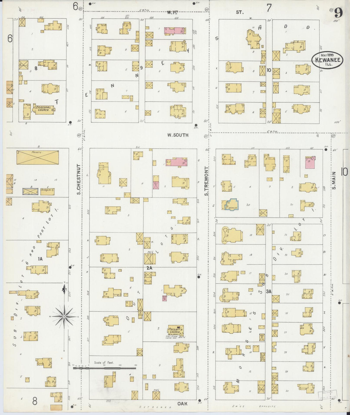 Sanborn Fire Insurance Map from Kewanee, Henry County, Illinois (1899), Sheet #0009 - Complete Map Set gallery image, historic Sanborn map, vintage wall art, Illinois Illinois