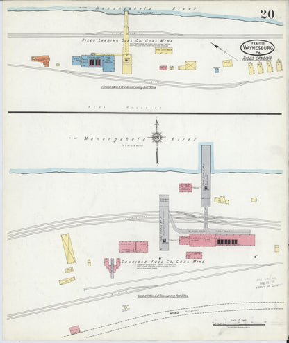 Sanborn Fire Insurance Map from Waynesburg, Greene County, Pennsylvania (1918), Sheet #0020 - Historic Sanborn Fire Insurance Map Print, vintage old map wall art, antique decor, genealogy gift, Pennsylvania Pennsylvania map