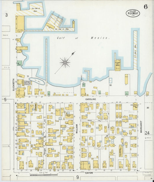 Sanborn Fire Insurance Map from Key West, Monroe County, Florida (1899), Sheet #0006 - Historic Sanborn Fire Insurance Map Print, vintage old map wall art, antique decor, genealogy gift, Florida Florida map