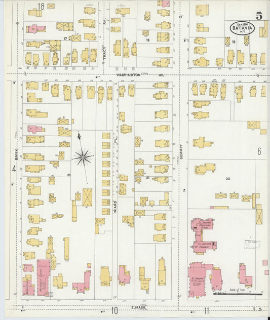 Sanborn Fire Insurance Map from Batavia, Genesee County, New York (1906), Sheet #0005 - Historic Sanborn Fire Insurance Map Print, vintage old map wall art, antique decor, genealogy gift, New York New York map