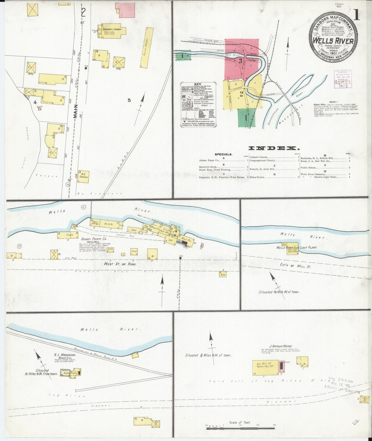 Sanborn Fire Insurance Map from Wells River, Orange County, Vermont (1905), Sheet #0001 - Complete Map Set gallery image, historic Sanborn map, vintage wall art, Vermont Vermont