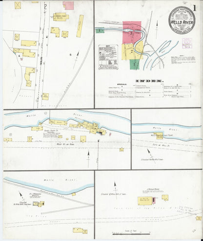 Sanborn Fire Insurance Map from Wells River, Orange County, Vermont (1905), Sheet #0001 - Complete Map Set gallery image, historic Sanborn map, vintage wall art, Vermont Vermont