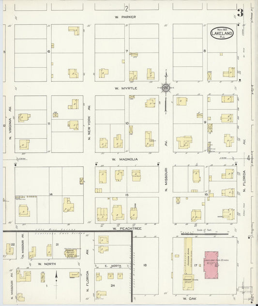 Sanborn Fire Insurance Map from Lakeland, Polk County, Florida (1913), Sheet #0003 - Historic Sanborn Fire Insurance Map Print, vintage old map wall art, antique decor, genealogy gift, Florida Florida map