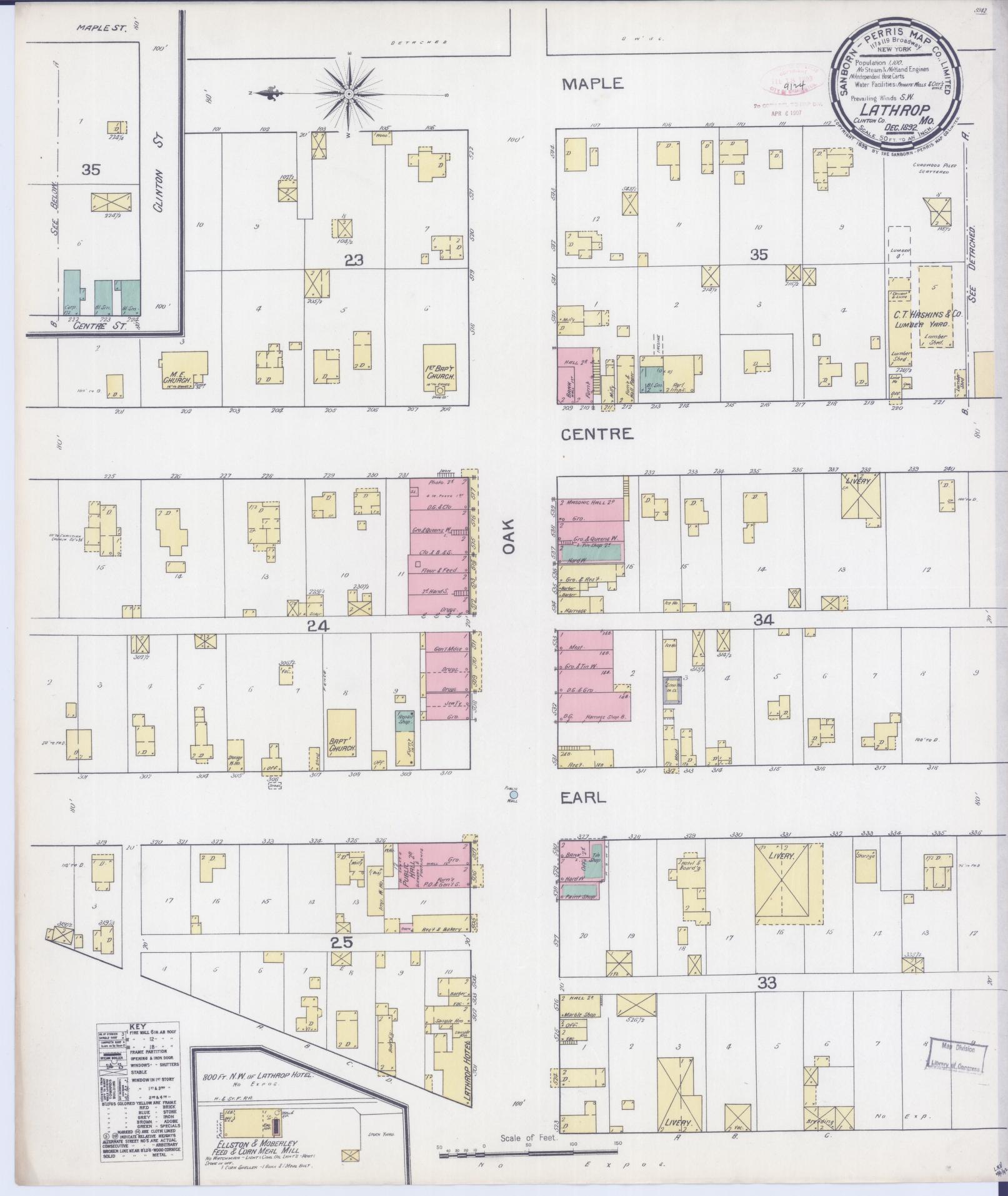 Sanborn Fire Insurance Map from Lathrop, Clinton County, Missouri (1892), Sheet #0001 - Historic Sanborn Fire Insurance Map Print, vintage old map wall art, antique decor, genealogy gift, Missouri Missouri map