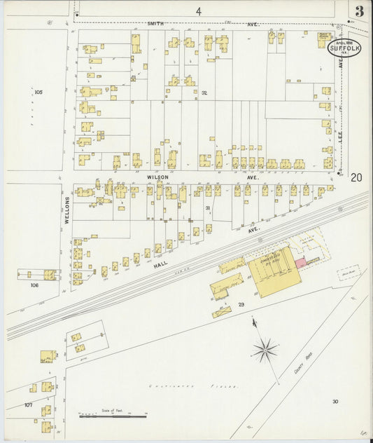 Sanborn Fire Insurance Map from Suffolk, Independent Cities, Virginia (1898), Sheet #0003 - Historic Sanborn Fire Insurance Map Print, vintage old map wall art, antique decor, genealogy gift, Virginia Virginia map