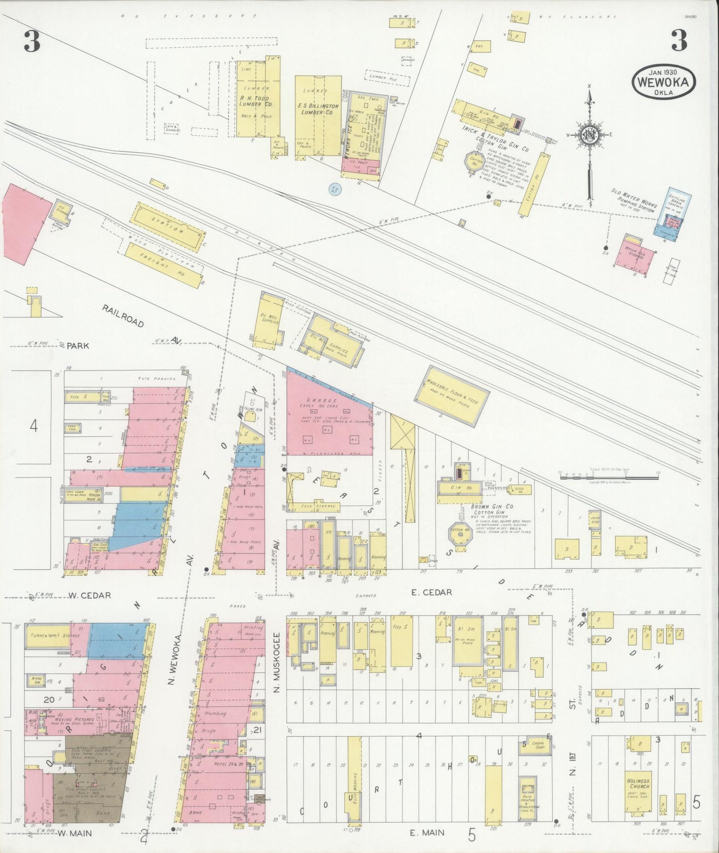 Sanborn Fire Insurance Map from Wewoka, Seminole County, Oklahoma (1930), Sheet #0003 - Complete Map Set gallery image, historic Sanborn map, vintage wall art, Oklahoma Oklahoma