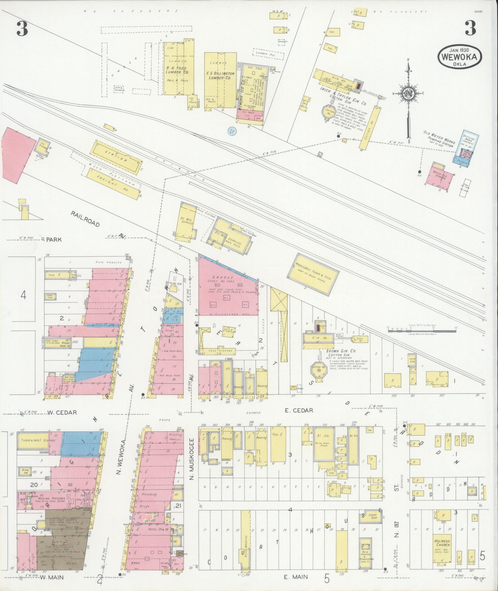 Sanborn Fire Insurance Map from Wewoka, Seminole County, Oklahoma (1930), Sheet #0003 - Complete Map Set gallery image, historic Sanborn map, vintage wall art, Oklahoma Oklahoma