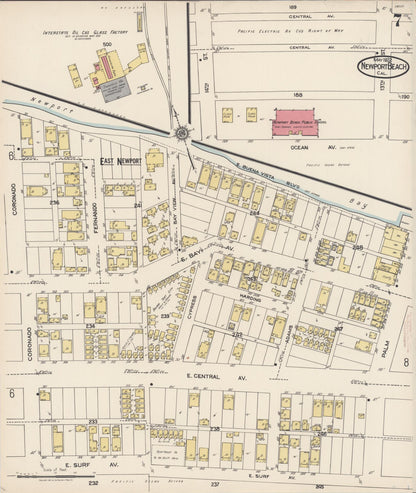 Sanborn Fire Insurance Map from Newport Beach, Orange County, California (1922), Sheet #0007 - Historic Sanborn Fire Insurance Map Print, vintage old map wall art, antique decor, genealogy gift, California California map