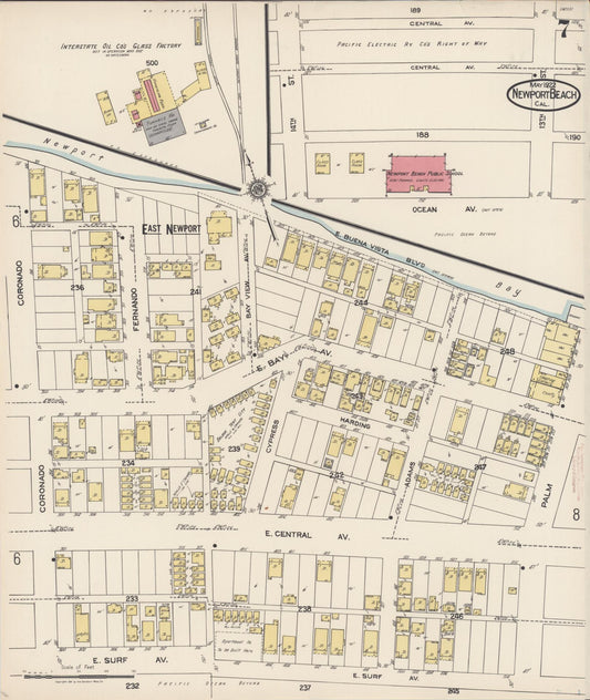 Sanborn Fire Insurance Map from Newport Beach, Orange County, California (1922), Sheet #0007 - Historic Sanborn Fire Insurance Map Print, vintage old map wall art, antique decor, genealogy gift, California California map