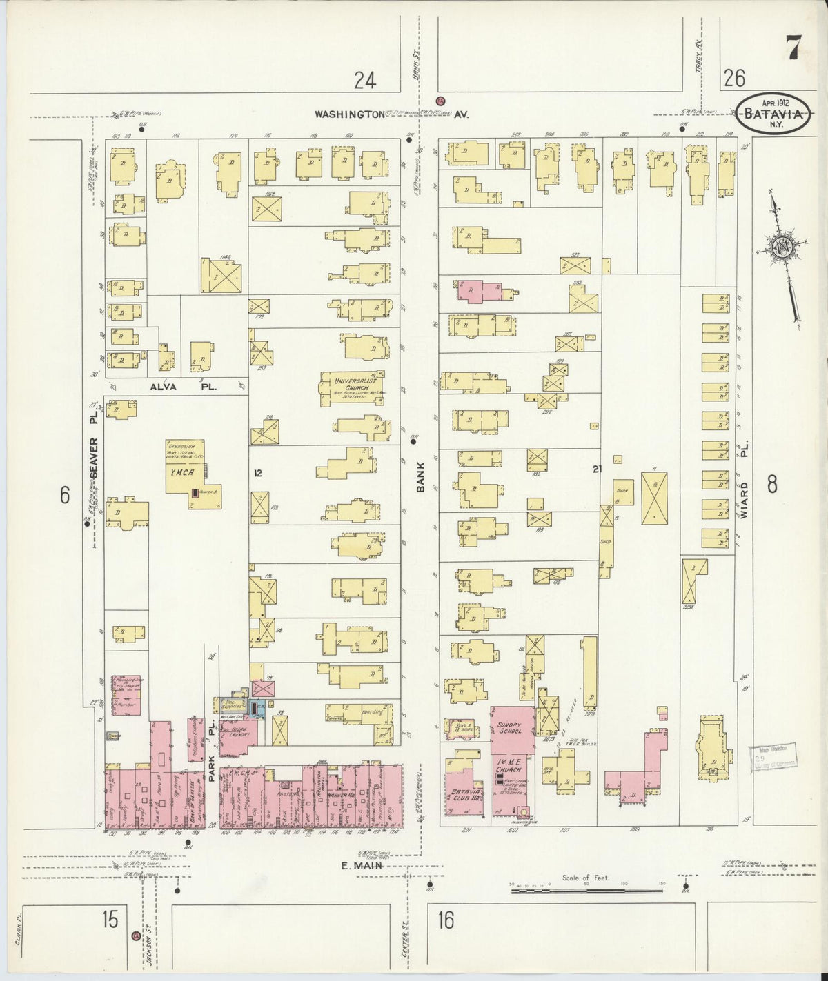 Sanborn Fire Insurance Map from Batavia, Genesee County, New York (1912), Sheet #0007 - Complete Map Set gallery image, historic Sanborn map, vintage wall art, New York New York