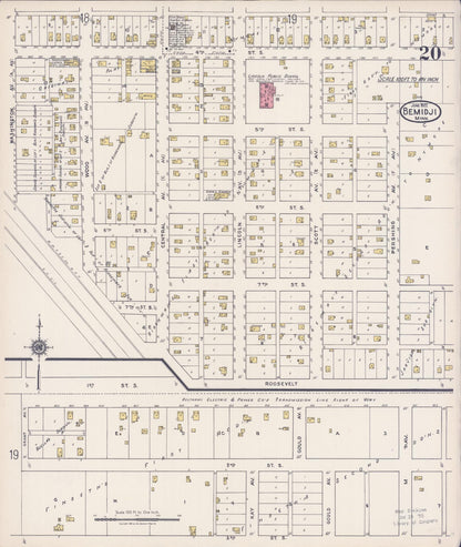 Sanborn Fire Insurance Map from Bemidji, Beltrami County, Minnesota (1922), Sheet #0020 - Complete Map Set gallery image, historic Sanborn map, vintage wall art, Minnesota Minnesota