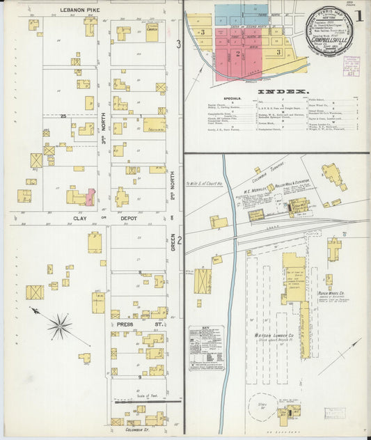 Sanborn Fire Insurance Map from Campbellsville, Taylor County, Kentucky (1901), Sheet #0001 - Historic Sanborn Fire Insurance Map Print, vintage old map wall art, antique decor, genealogy gift, Kentucky Kentucky map
