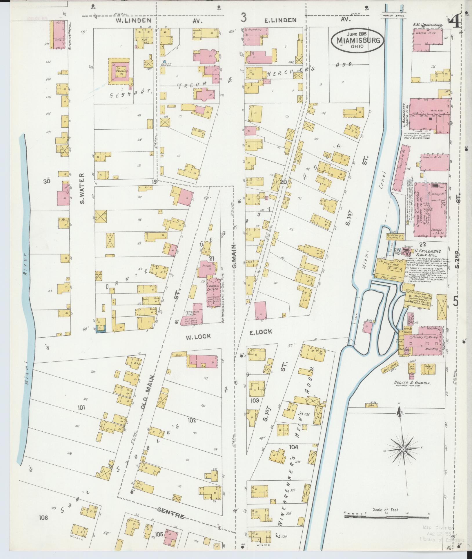 Sanborn Fire Insurance Map from Miamisburg, Montgomery County, Ohio (1905), Sheet #0004 - Historic Sanborn Fire Insurance Map Print, vintage old map wall art, antique decor, genealogy gift, Ohio Ohio map