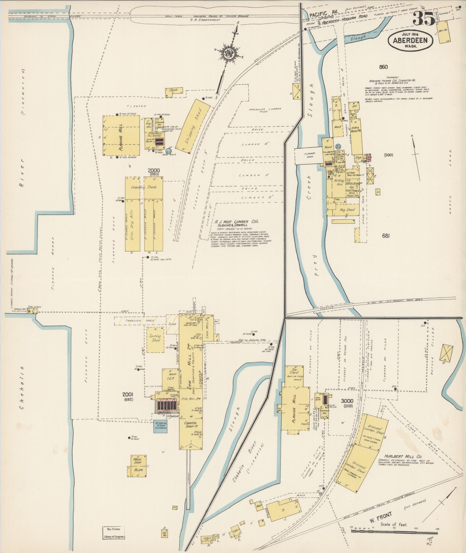 Sanborn Fire Insurance Map from Aberdeen, Grays Harbor County, Washington (1914), Sheet #0035 - Historic Sanborn Fire Insurance Map Print, vintage old map wall art, antique decor, genealogy gift, Washington Washington map