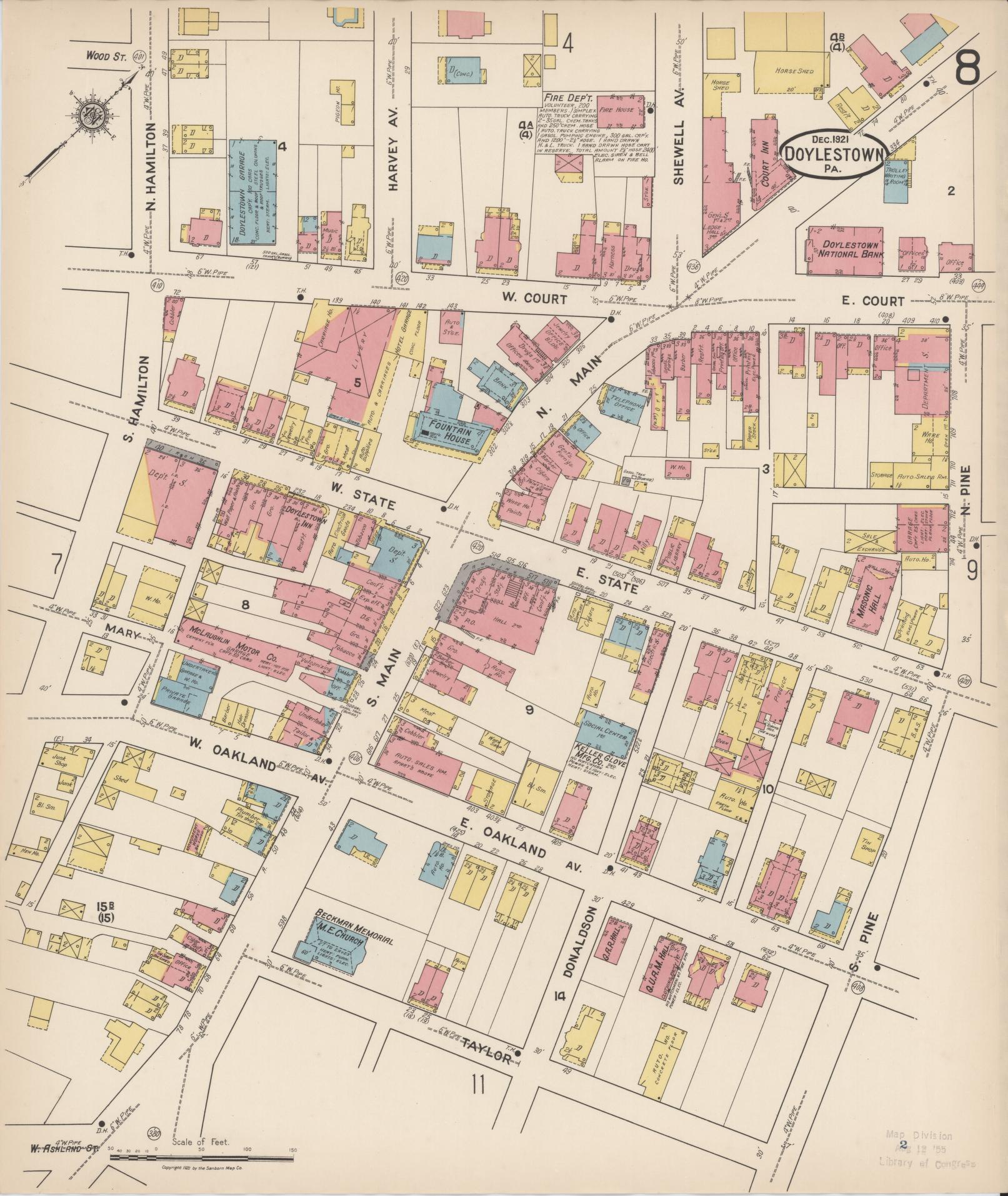 Sanborn Fire Insurance Map from Doylestown, Bucks County, Pennsylvania (1922), Sheet #0008 - Historic Sanborn Fire Insurance Map Print, vintage old map wall art, antique decor, genealogy gift, Pennsylvania Pennsylvania map