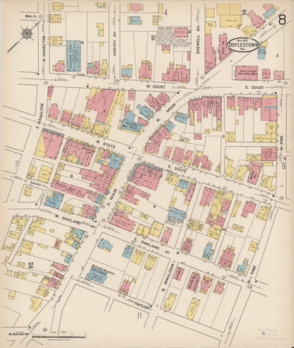Sanborn Fire Insurance Map from Doylestown, Bucks County, Pennsylvania (1922), Sheet #0008 - Historic Sanborn Fire Insurance Map Print, vintage old map wall art, antique decor, genealogy gift, Pennsylvania Pennsylvania map