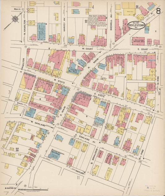 Sanborn Fire Insurance Map from Doylestown, Bucks County, Pennsylvania (1922), Sheet #0008 - Historic Sanborn Fire Insurance Map Print, vintage old map wall art, antique decor, genealogy gift, Pennsylvania Pennsylvania map