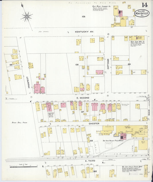 Sanborn Fire Insurance Map from Maysville, Mason County, Kentucky (1908), Sheet #0014 - Historic Sanborn Fire Insurance Map Print, vintage old map wall art, antique decor, genealogy gift, Kentucky Kentucky map