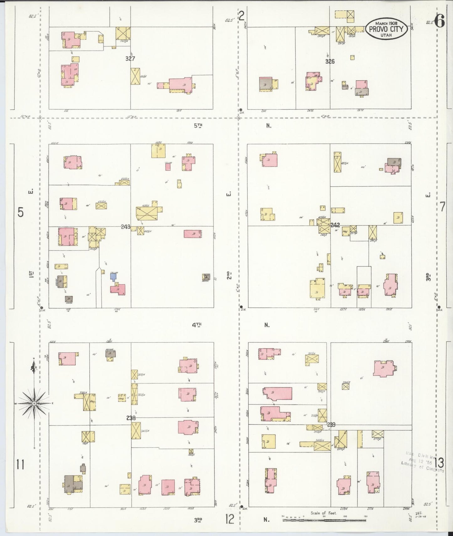 Sanborn Fire Insurance Map from Provo, Utah County, Utah (1908), Sheet #0006 - Complete Map Set gallery image, historic Sanborn map, vintage wall art, Provo Utah