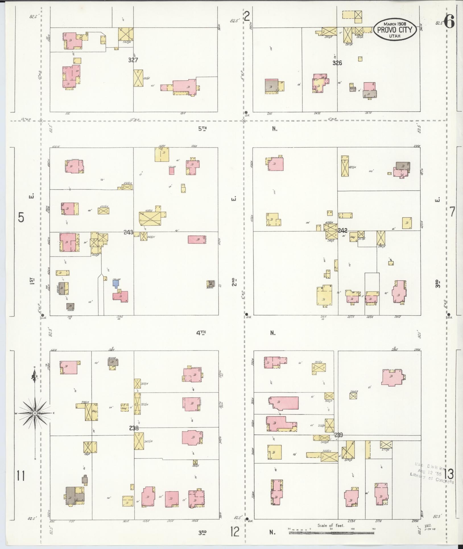 Sanborn Fire Insurance Map from Provo, Utah County, Utah (1908), Sheet #0006 - Complete Map Set gallery image, historic Sanborn map, vintage wall art, Provo Utah