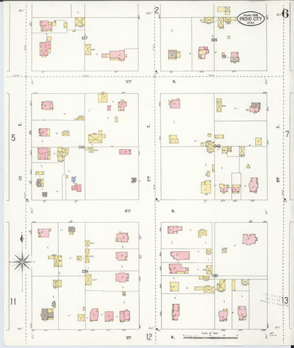 Sanborn Fire Insurance Map from Provo, Utah County, Utah (1908), Sheet #0006 - Complete Map Set gallery image, historic Sanborn map, vintage wall art, Provo Utah