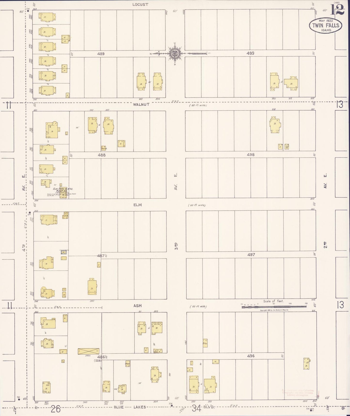 Sanborn Fire Insurance Map from Twin Falls, Twin Falls County, Idaho (1922), Sheet #0012 - Complete Map Set gallery image, historic Sanborn map, vintage wall art, Falls Idaho