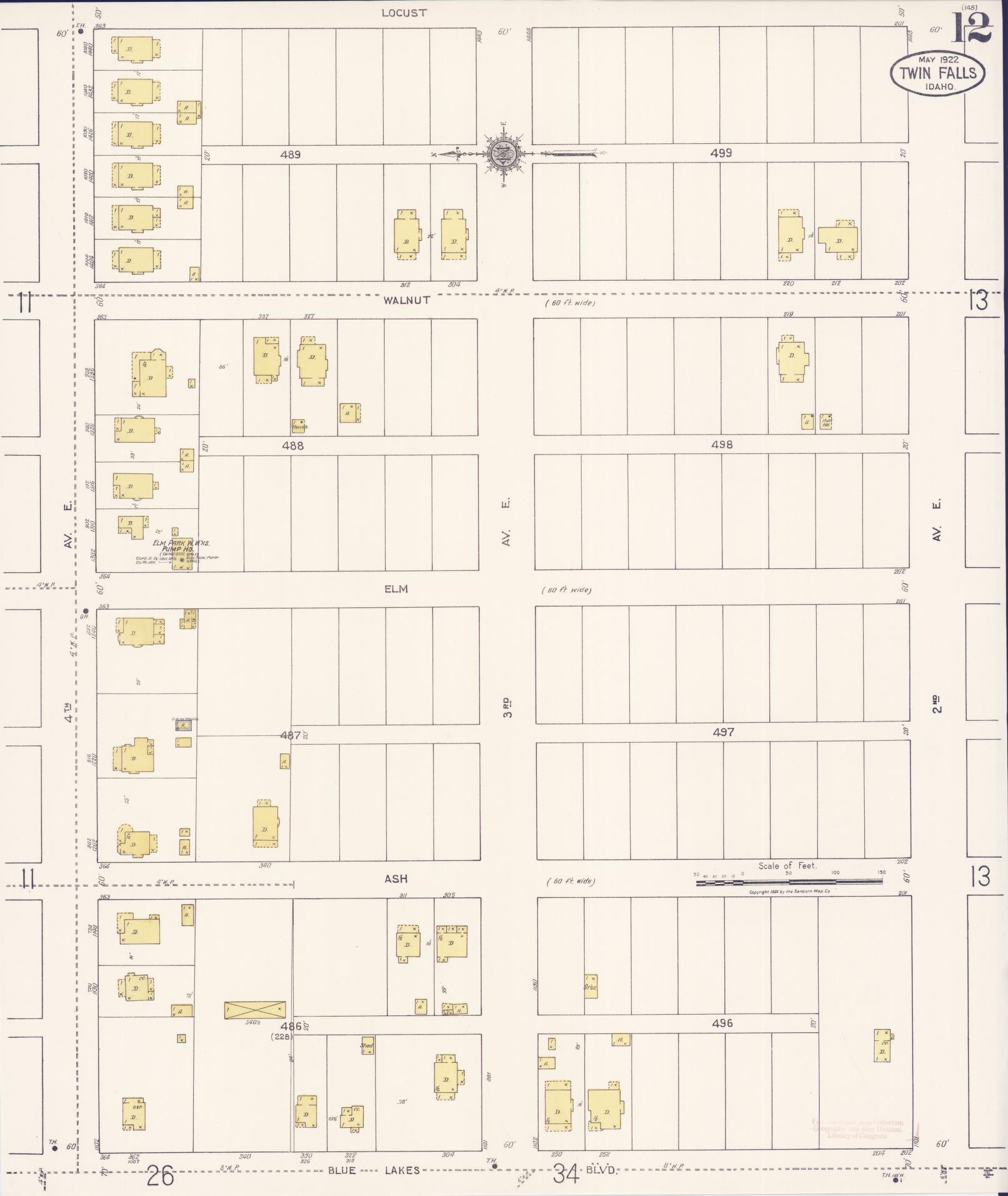 Sanborn Fire Insurance Map from Twin Falls, Twin Falls County, Idaho (1922), Sheet #0012 - Complete Map Set gallery image, historic Sanborn map, vintage wall art, Falls Idaho