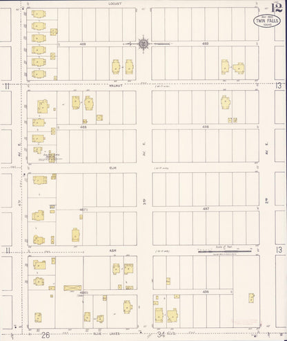 Sanborn Fire Insurance Map from Twin Falls, Twin Falls County, Idaho (1922), Sheet #0012 - Complete Map Set gallery image, historic Sanborn map, vintage wall art, Falls Idaho