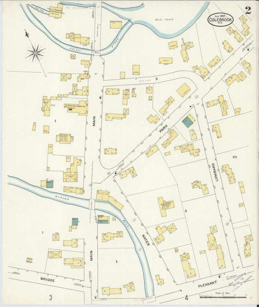Sanborn Fire Insurance Map from Colebrook, Coos County, New Hampshire (1909), Sheet #0002 - Historic Sanborn Fire Insurance Map Print, vintage old map wall art, antique decor, genealogy gift, New Hampshire New Hampshire map