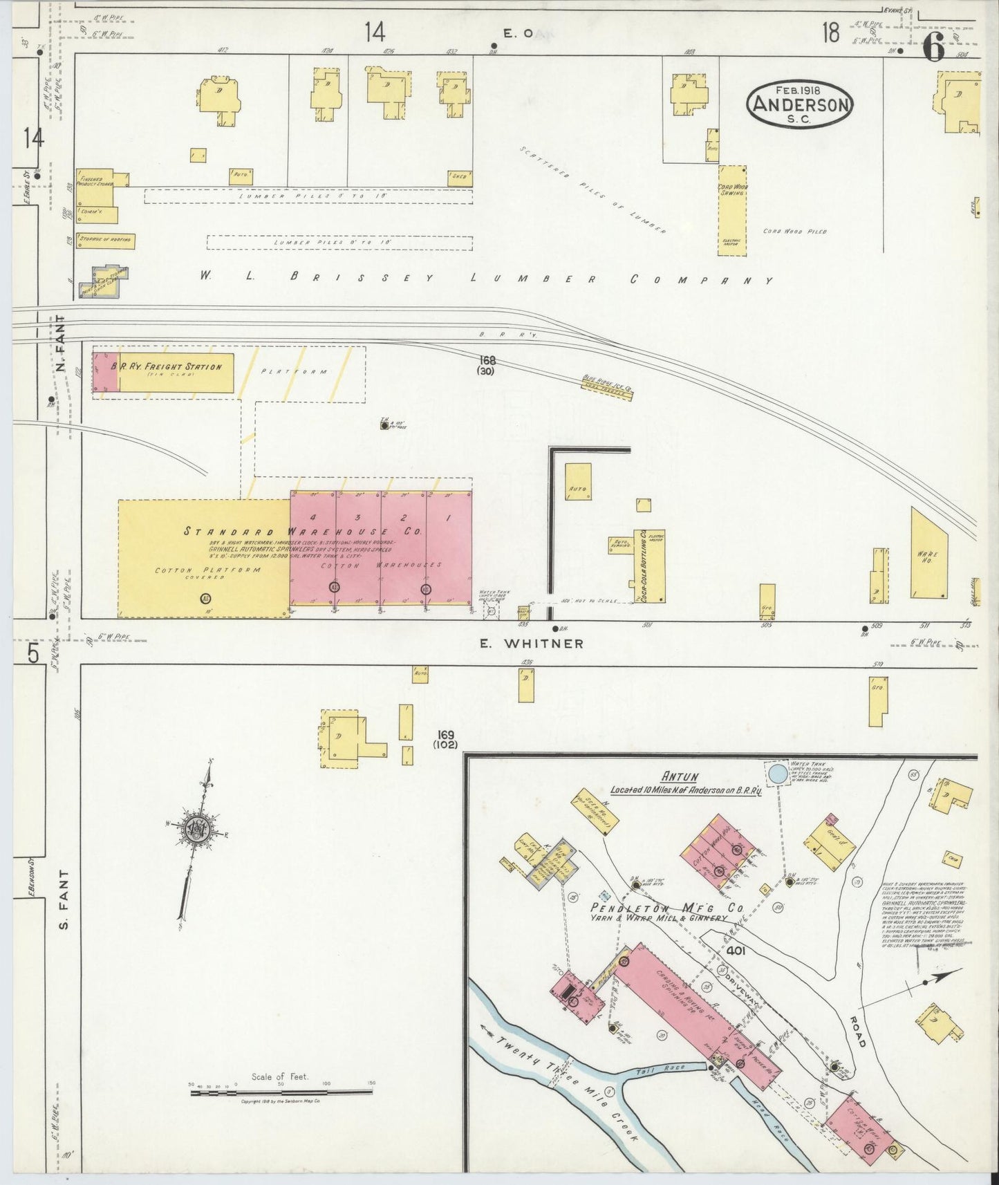 Sanborn Fire Insurance Map from Anderson, Anderson County, South Carolina (1918), Sheet #0006 - Complete Map Set gallery image, historic Sanborn map, vintage wall art, South Carolina South Carolina