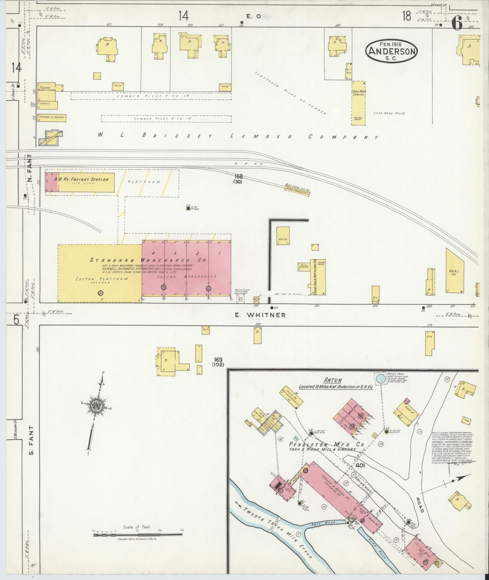 Sanborn Fire Insurance Map from Anderson, Anderson County, South Carolina (1918), Sheet #0006 - Complete Map Set gallery image, historic Sanborn map, vintage wall art, South Carolina South Carolina