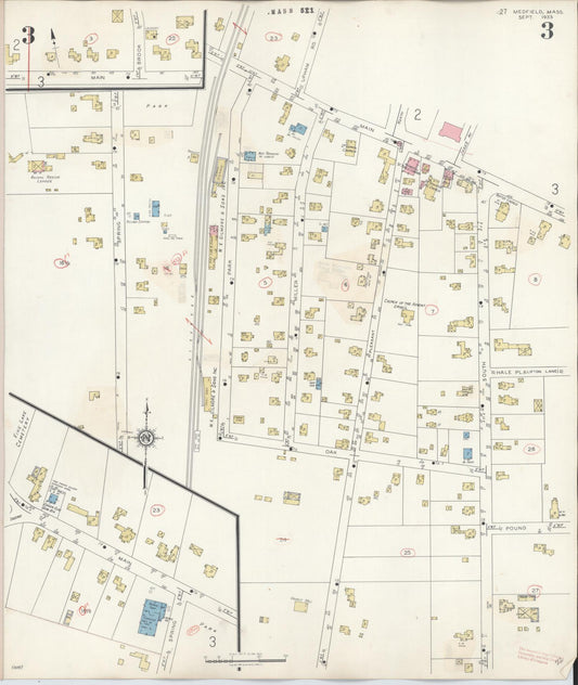 Sanborn Fire Insurance Map from Medfield, Norfolk County, Massachusetts (1943), Sheet #0003 - Historic Sanborn Fire Insurance Map Print, vintage old map wall art, antique decor, genealogy gift, Massachusetts Massachusetts map