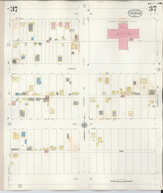 Sanborn Fire Insurance Map from Douglas, Cochise County, Arizona (1947), Sheet #0037 - Historic Sanborn Fire Insurance Map Print, vintage old map wall art, antique decor, genealogy gift, Arizona Arizona map