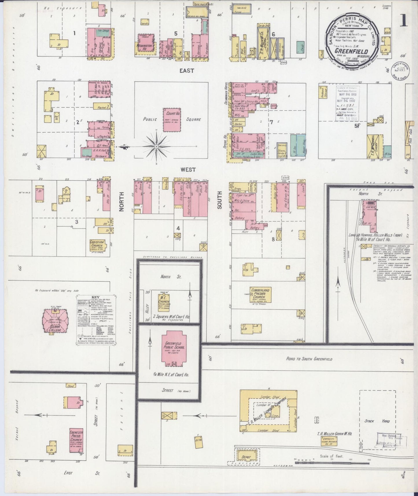 Sanborn Fire Insurance Map from Greenfield, Dade County, Missouri (1900), Sheet #0001 - Complete Map Set gallery image, historic Sanborn map, vintage wall art, Missouri Missouri