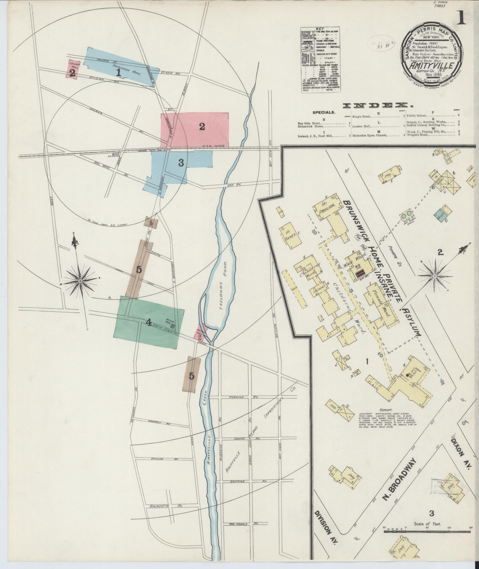 Sanborn Fire Insurance Map from Amityville, Suffolk County, New York. (1890) – Historic Sanborn Fire Insurance Map Print