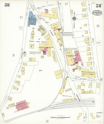 Sanborn Fire Insurance Map from Gardner, Worcester County, Massachusetts (1923), Sheet #0028 - Complete Map Set gallery image, historic Sanborn map, vintage wall art, Massachusetts Massachusetts