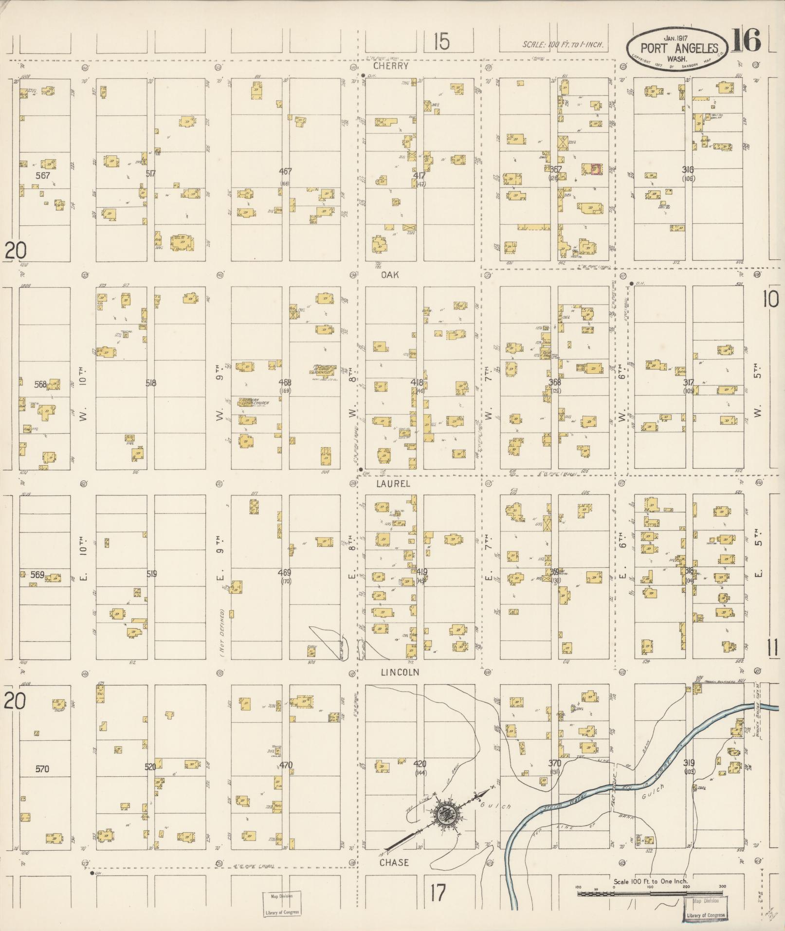Sanborn Fire Insurance Map from Port Angeles, Clallam County, Washington (1917), Sheet #0016 - Complete Map Set gallery image, historic Sanborn map, vintage wall art, Washington Washington