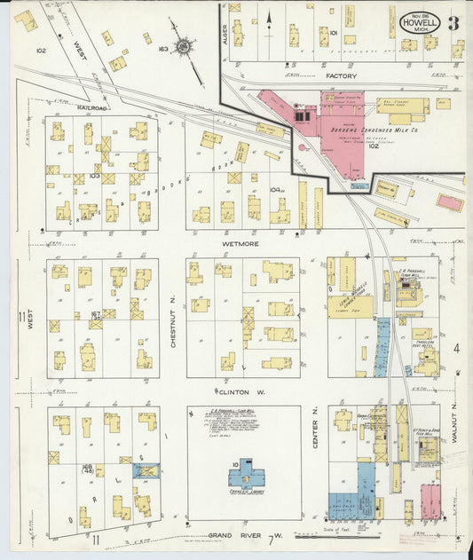 Sanborn Fire Insurance Map from Howell, Livingston County, Michigan (1916), Sheet #0003 - Historic Sanborn Fire Insurance Map Print, vintage old map wall art, antique decor, genealogy gift, Michigan Michigan map