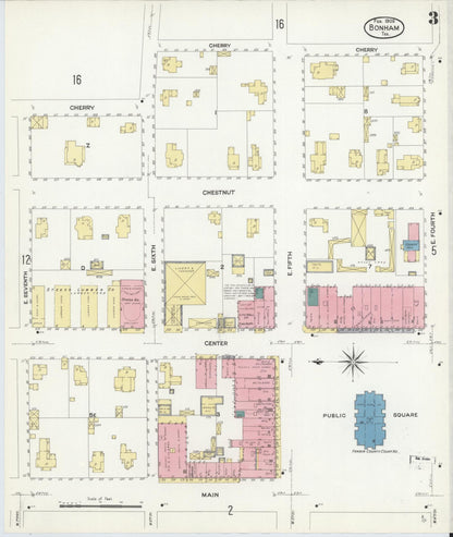Sanborn Fire Insurance Map from Bonham, Fannin County, Texas (1909), Sheet #0003 - Complete Map Set gallery image, historic Sanborn map, vintage wall art, Texas Texas
