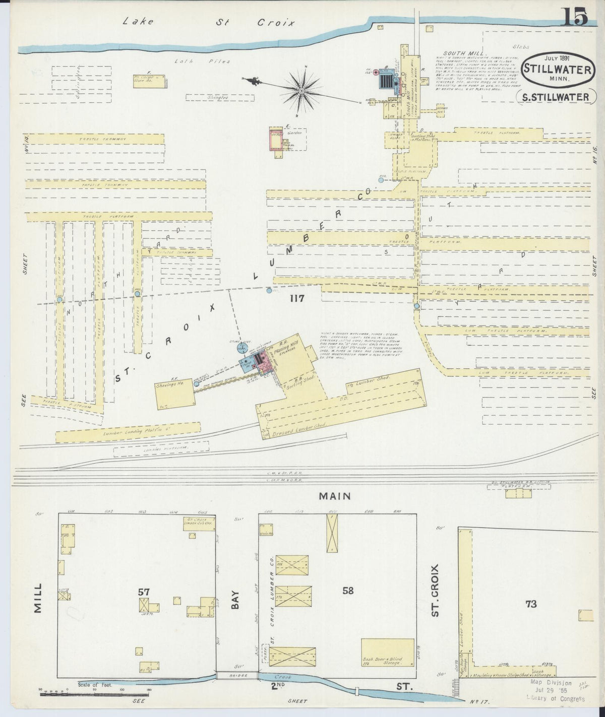 Sanborn Fire Insurance Map from Stillwater, Washington County, Minnesota (1891), Sheet #0015 - Historic Sanborn Fire Insurance Map Print, vintage old map wall art, antique decor, genealogy gift, Minnesota Minnesota map