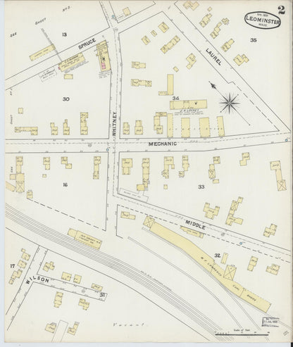 Sanborn Fire Insurance Map from Leominster, Worcester County, Massachusetts (1891), Sheet #0002 - Complete Map Set gallery image, historic Sanborn map, vintage wall art, Massachusetts Massachusetts