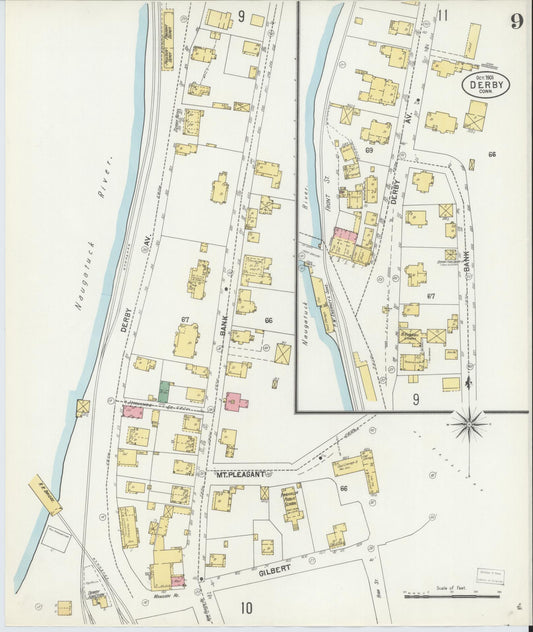 Sanborn Fire Insurance Map from Derby, New Haven County, Connecticut (1901), Sheet #0009 - Historic Sanborn Fire Insurance Map Print, vintage old map wall art, antique decor, genealogy gift, Connecticut Connecticut map