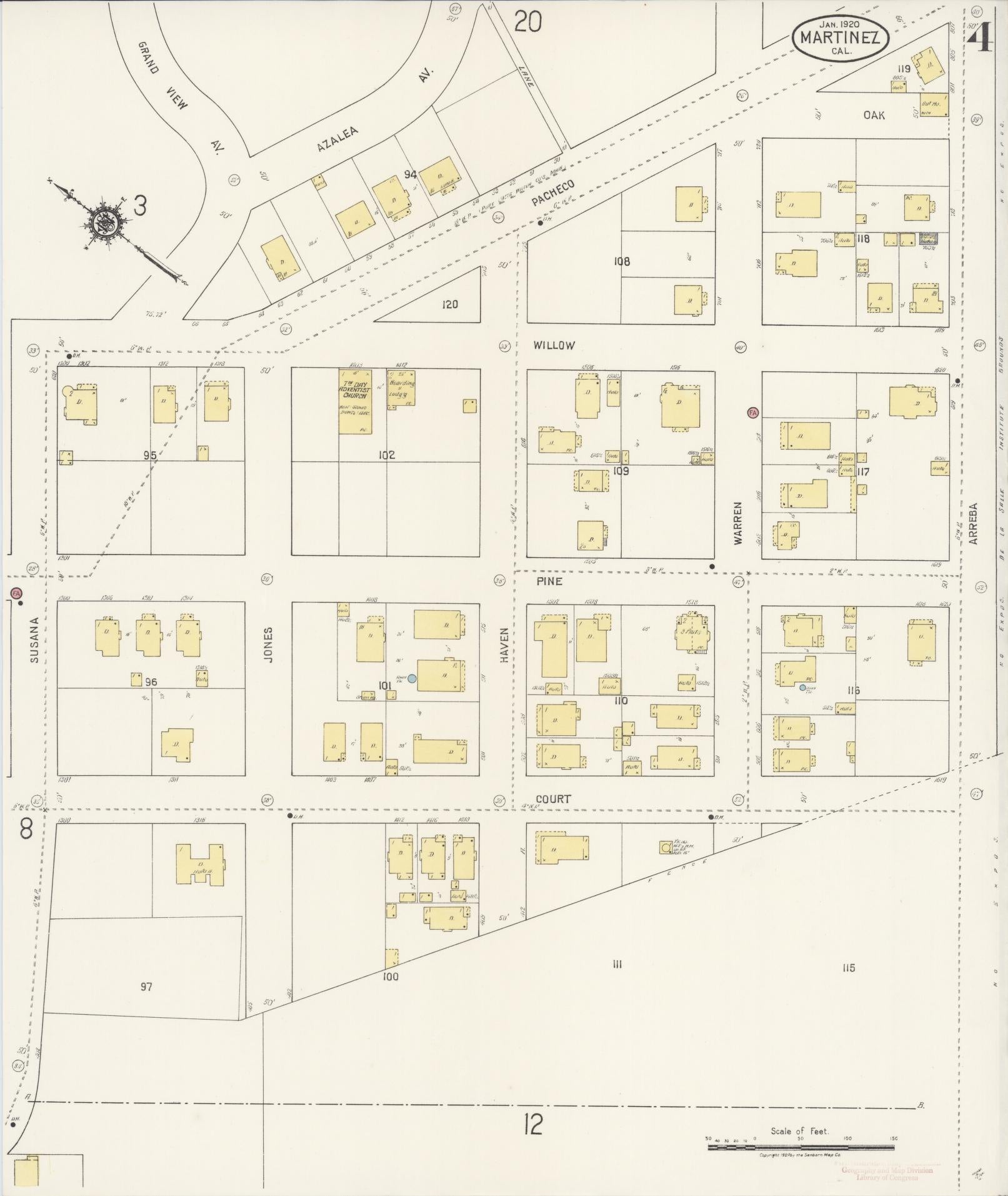 Sanborn Fire Insurance Map from Martinez, Contra Costa County, California (1920), Sheet #0004 - Complete Map Set gallery image, historic Sanborn map, vintage wall art, California California
