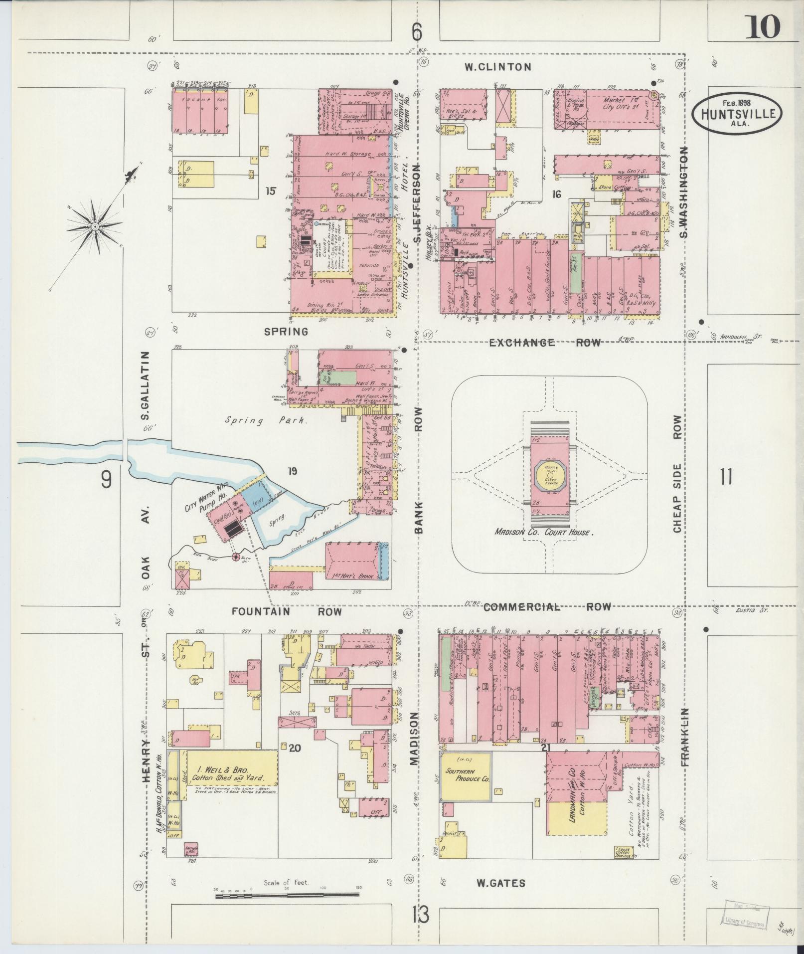 Sanborn Fire Insurance Map from Huntsville, Madison County, Alabama (1898), Sheet #0010 - Complete Map Set gallery image, historic Sanborn map, vintage wall art, Alabama Alabama