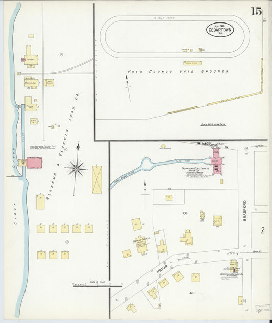 Sanborn Fire Insurance Map from Cedartown, Polk County, Georgia (1908), Sheet #0015 - Historic Sanborn Fire Insurance Map Print, vintage old map wall art, antique decor, genealogy gift, Georgia Georgia map