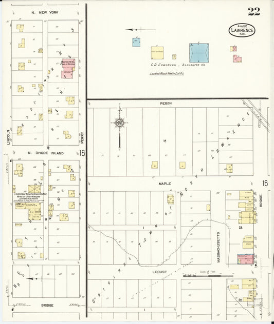 Sanborn Fire Insurance Map from Lawrence, Douglas County, Kansas (1912), Sheet #0022 - Historic Sanborn Fire Insurance Map Print, vintage old map wall art, antique decor, genealogy gift, Kansas Kansas map