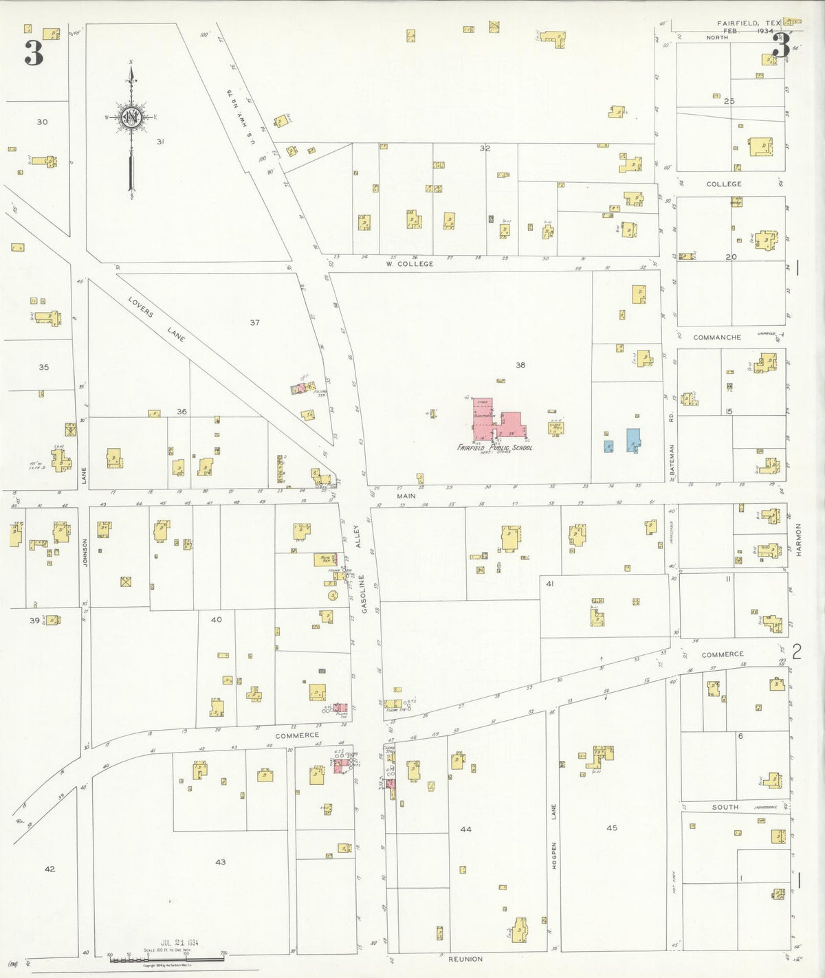 Sanborn Fire Insurance Map from Fairfield, Freestone County, Texas (1934), Sheet #0003 - Complete Map Set gallery image, historic Sanborn map, vintage wall art, Texas Texas