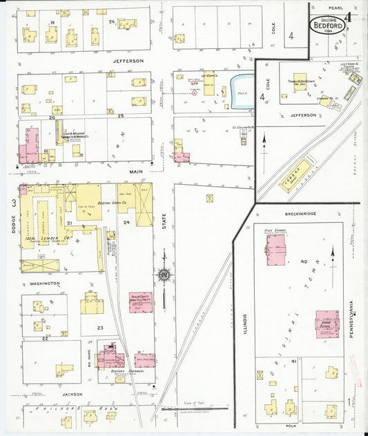 Sanborn Fire Insurance Map from Bedford, Taylor County, Iowa (1918), Sheet #0004 - Historic Sanborn Fire Insurance Map Print, vintage old map wall art