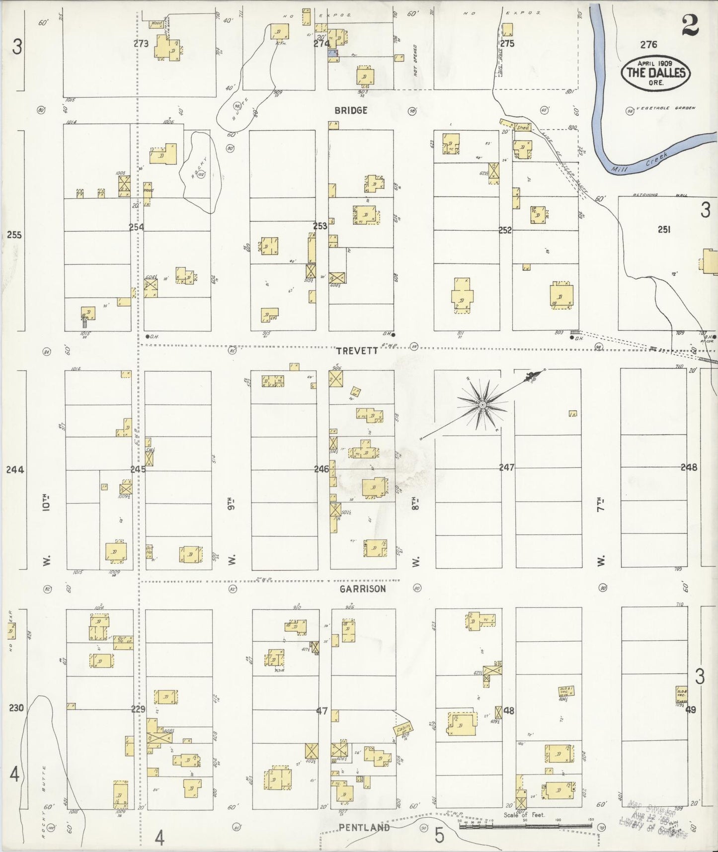 Sanborn Fire Insurance Map from The Dalles, Wasco County, Oregon (1909), Sheet #0002 - Complete Map Set gallery image, historic Sanborn map, vintage wall art, Oregon Oregon